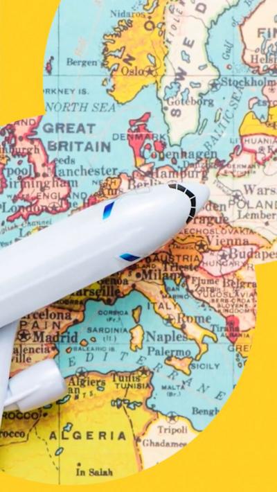 Map of Europe with a model plane