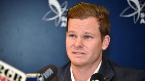 Australia batter Steve Smith speaks at a news conference at Sydney airport after being sent home from the 2018 South Africa tour