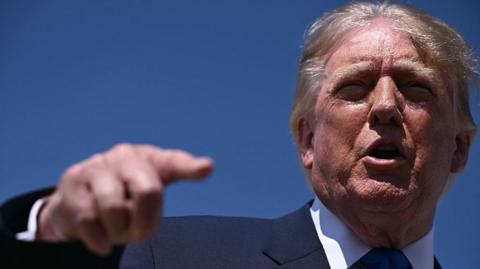 President Trump in the sunlight pointing his finger.
