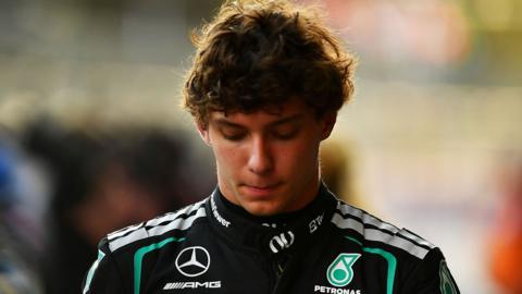 Kimi Antonelli looking downcast after his crash in qualifying at the Azerbaijan Grand Prix
